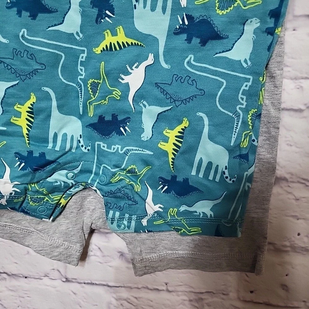Carters‎ Baby Boys 2-Pack Dinosaur Rompers Grey Teal 12M Snap Closeure NEW
